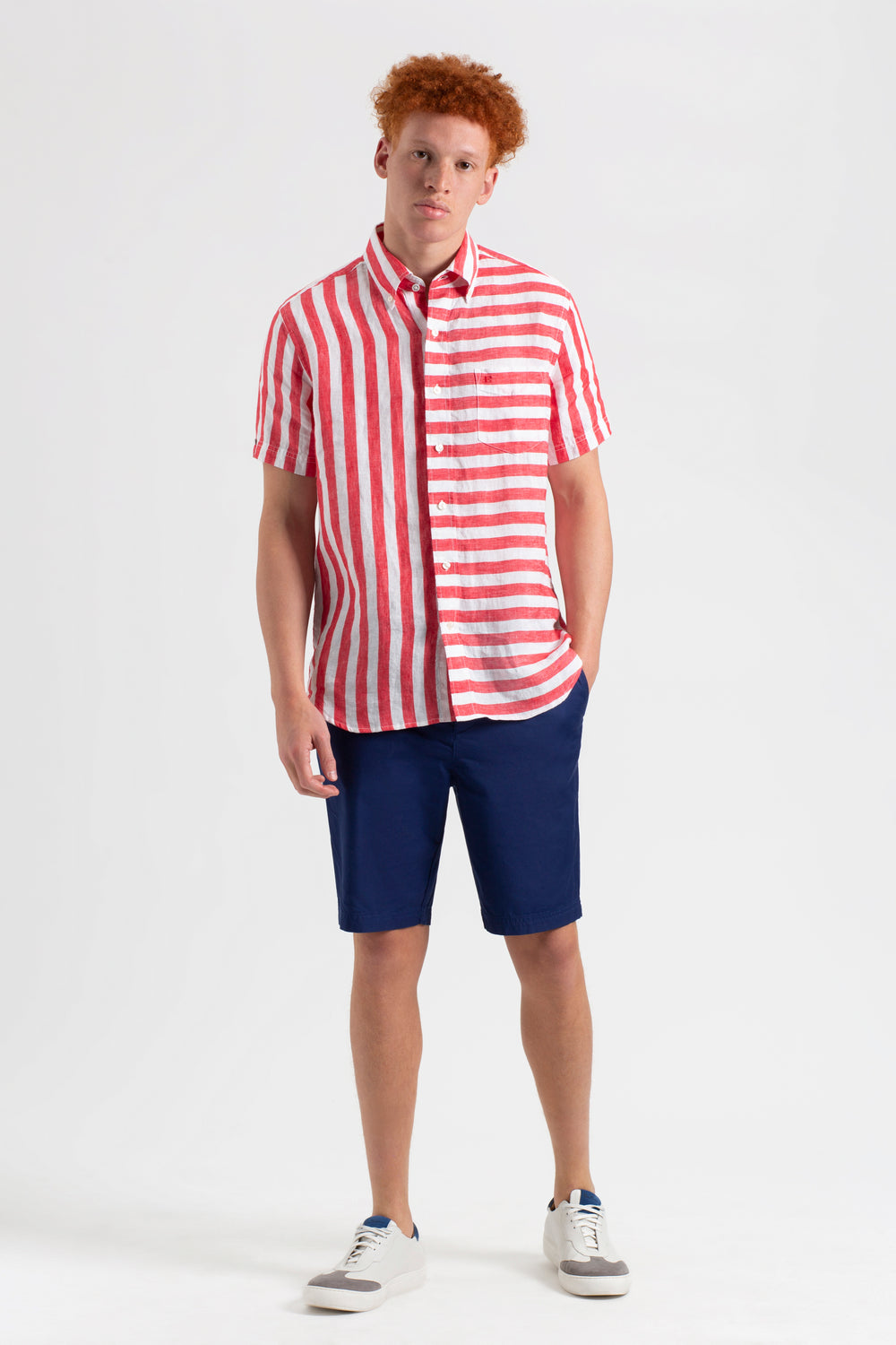 Chemises Ben Sherman B by Ben Sherman Candy Stripe Linen Short Sleeve Rose Rouge | SST-23554748